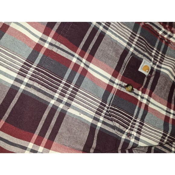 Carhartt Men’s L Plaid Short Sleeve Button Down Shirt Burgundy Gray Workwear - Picture 9 of 16